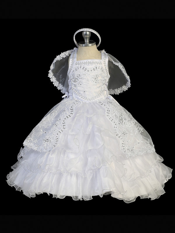 Tip Top Kids Baby Girls White Criss Cross Back Corset Ties Baptism Gown 0-12M - SophiasStyle.com